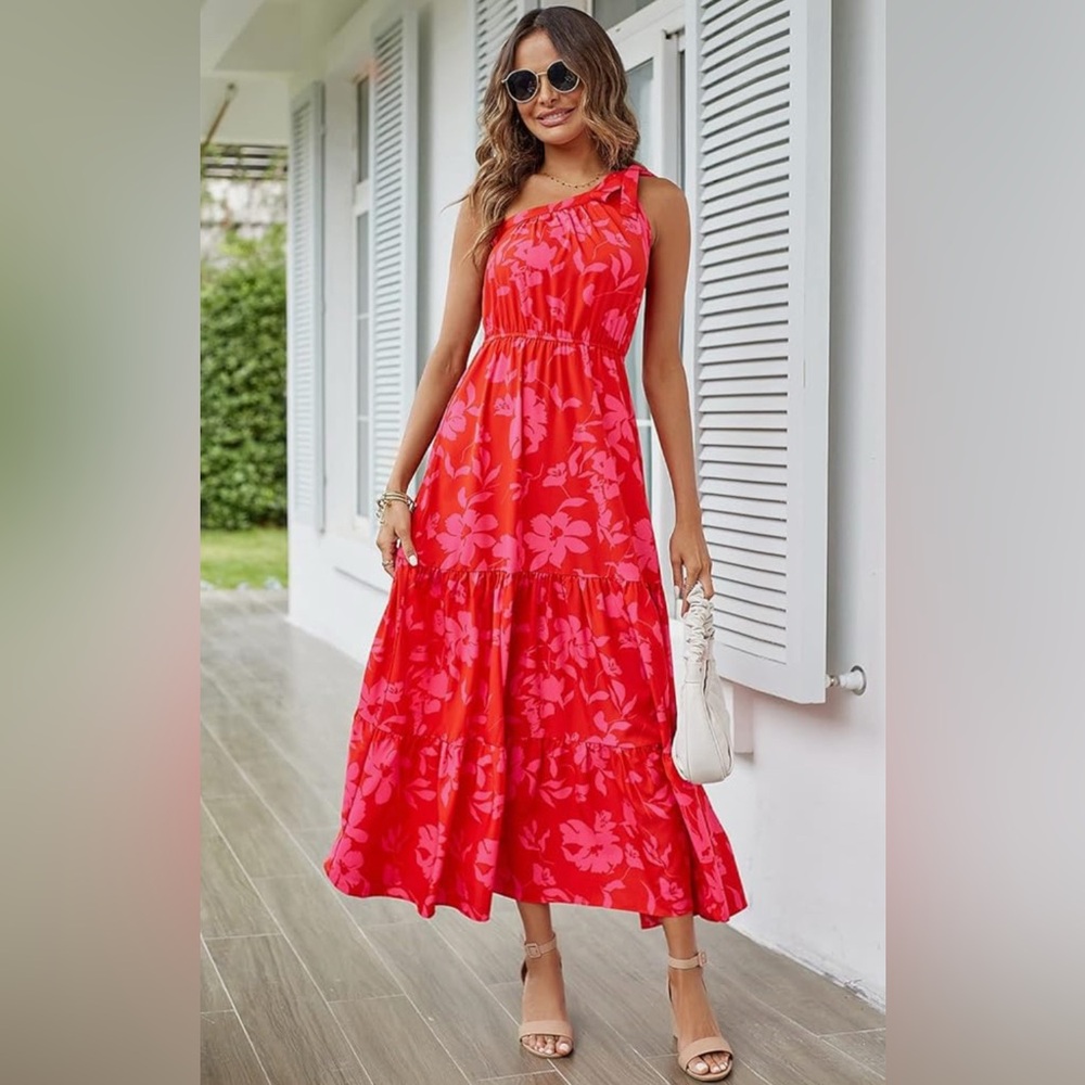 PRETTYGARDEN Women's Floral One Shoulder Maxi Dress NWT